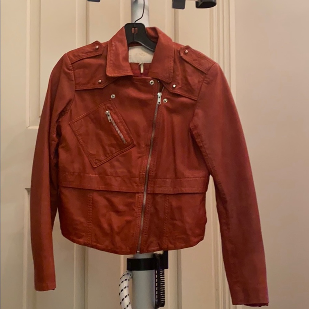 Maje Red Leather Moto Jacket